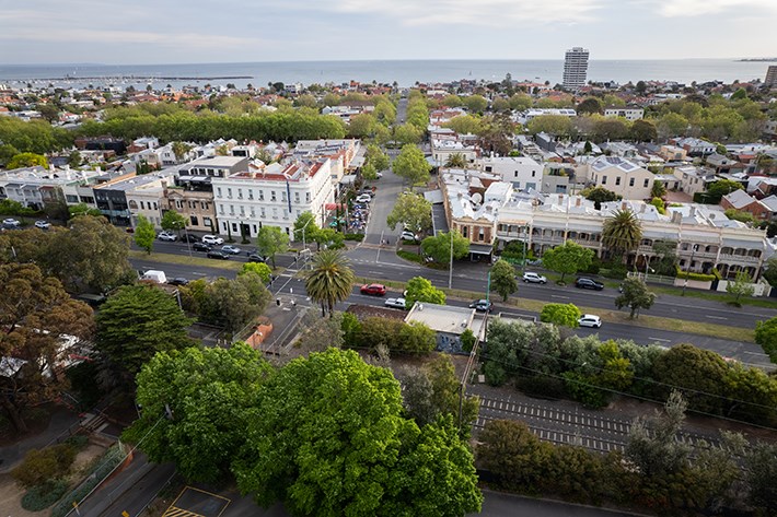 Aerial view of Armstrong Street in Middle Park