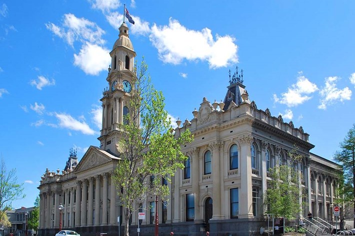 Exterior of South Melbourne Town Hall at daytime