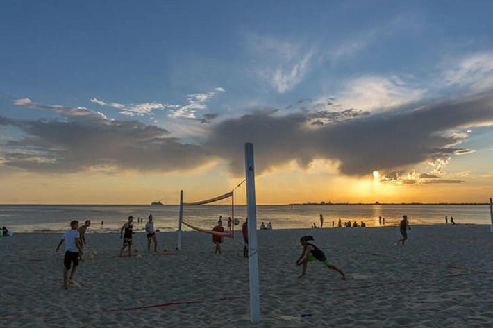 Beach volleyball at sunset on South Melbourne beach