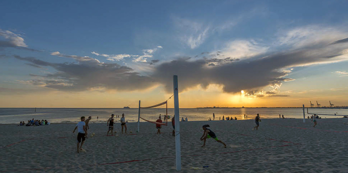 Beach volleyball at sunset on South Melbourne beach