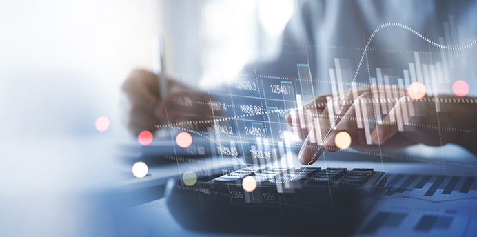 Futuristic image showing data and a computer screen to signify calculating rates
