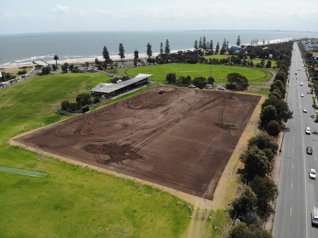 Resurfacing in progress on Esplanade Oval