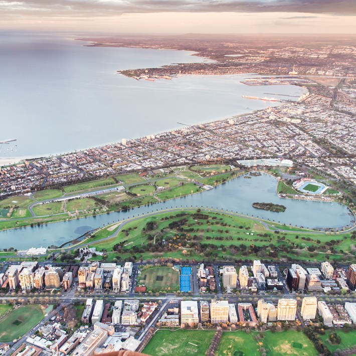 Aerial photograph of Albert Park Reserve managed by Parks Victoria