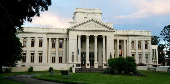 Image of the front exterior of St Kilda Town Hall.