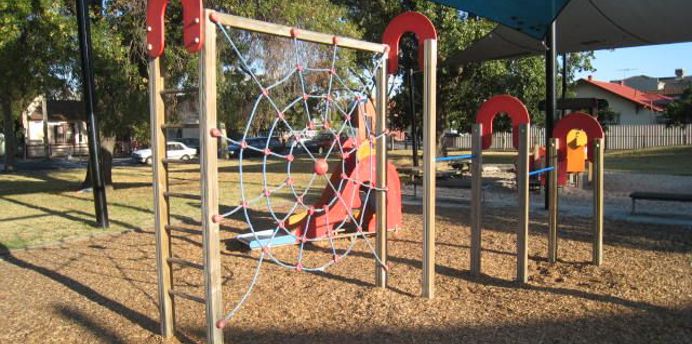 Play equipment at Edwards Park under shade sails