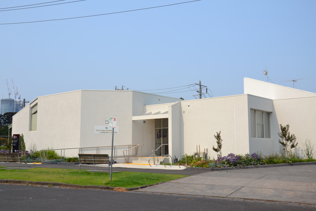 Exterior of South Melbourne Community Centre showing entrance area