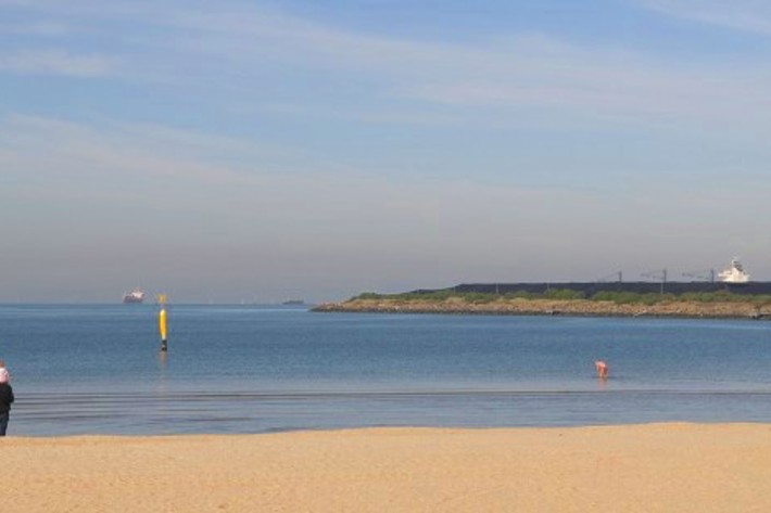 Looking out over the sand and water at Sandridge Beach