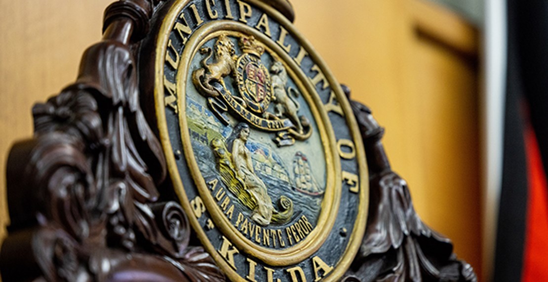 An ornate crest that reads Municipality of St Kilda