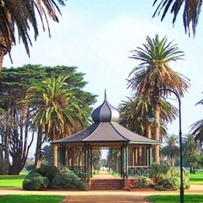Palm tree lined pathway leading up to the Catani Gardens rotunda