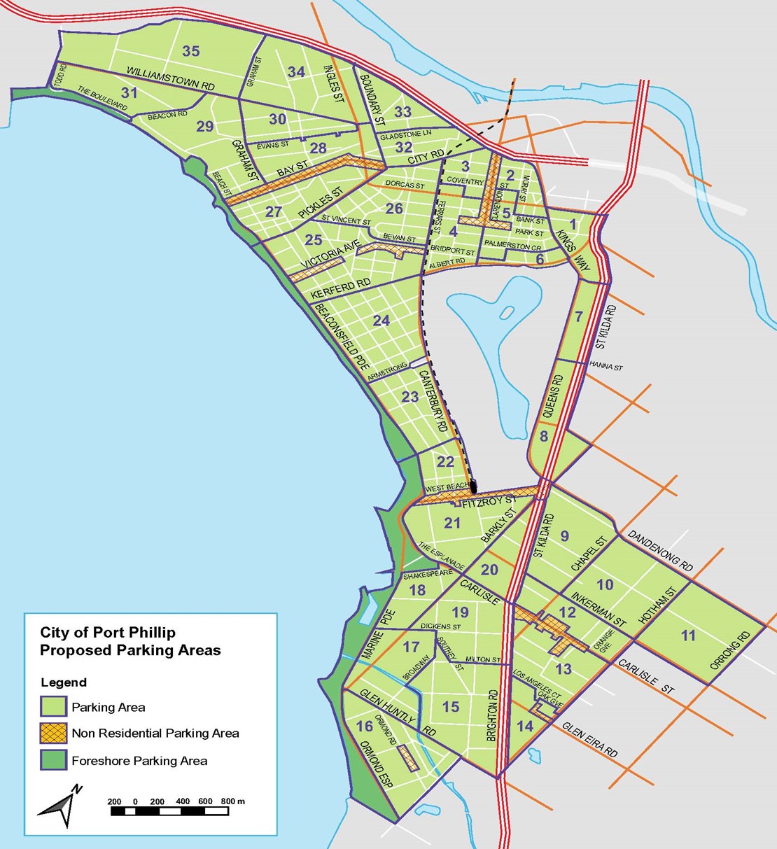 Map showing the proposed Parking Areas in Port Phillip