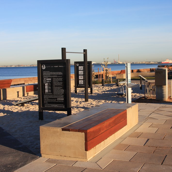 Outdoor seating and fitness station equipment 