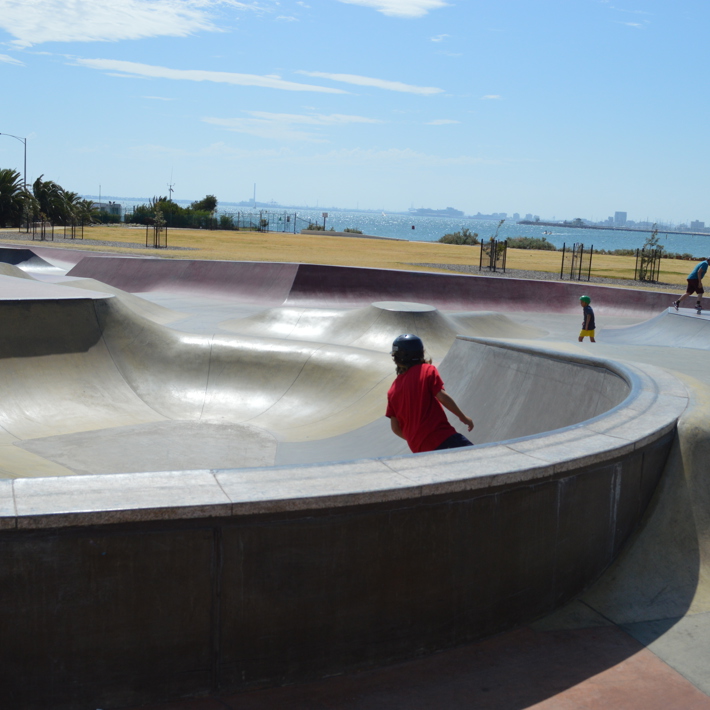 Skaters enjoying the use of St Kilda Marina Skate Park