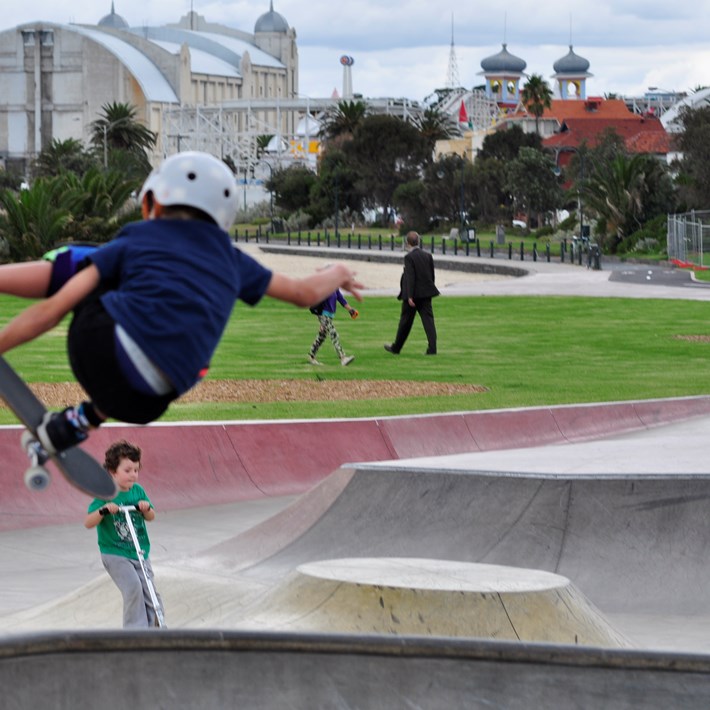 Marina Skate Park being used for recreation by skaters