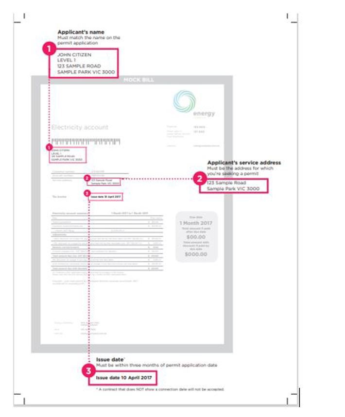 Example of a utility bill showing the information that needs to match the details in the application for a parking permit to ensure the ID is valid.