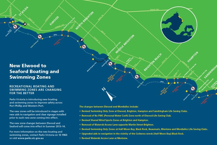Map showing Elwood to Seaford boating and swimming zones