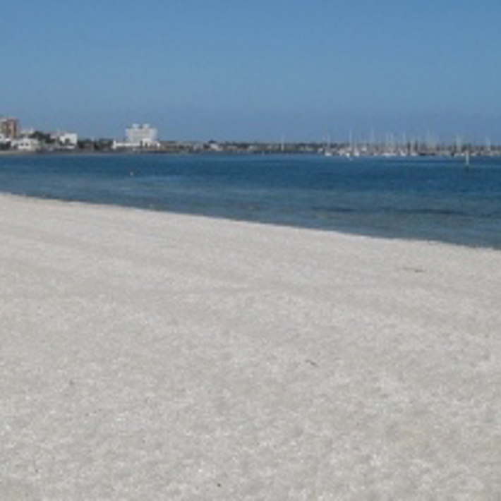 Clear white sand and the Bay in Middle Park