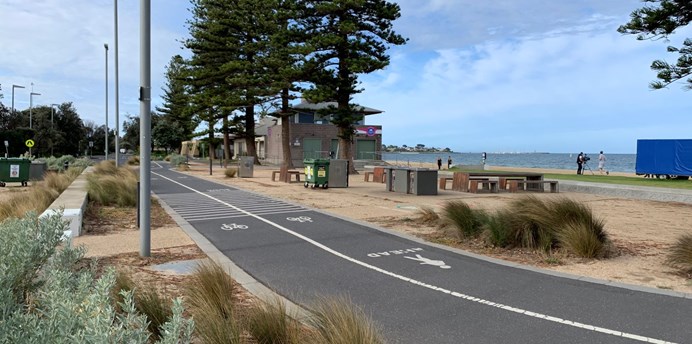 Bike path and buildings on Elwood foreshore