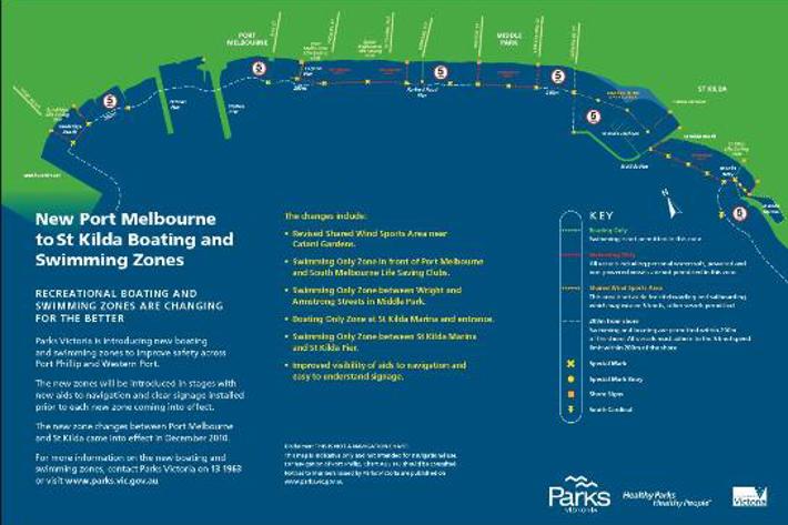Map showing Port Melbourne to St Kilda boating and swimming zones